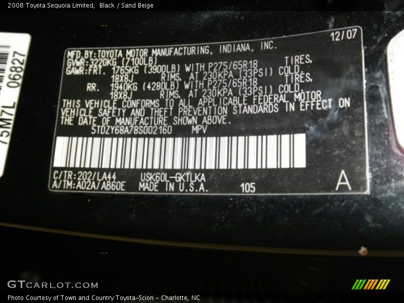 Black / Sand Beige 2008 Toyota Sequoia Limited