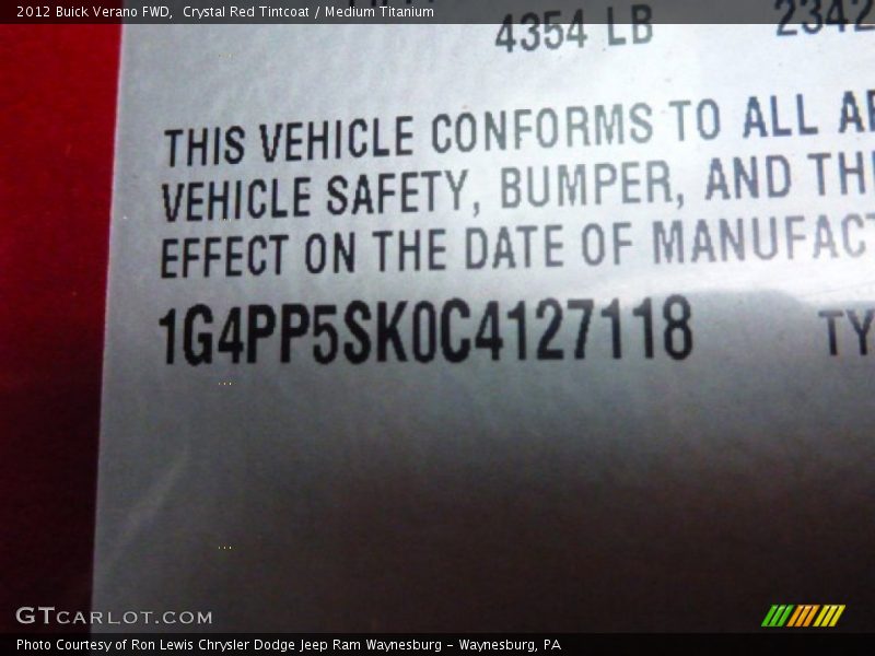 Crystal Red Tintcoat / Medium Titanium 2012 Buick Verano FWD