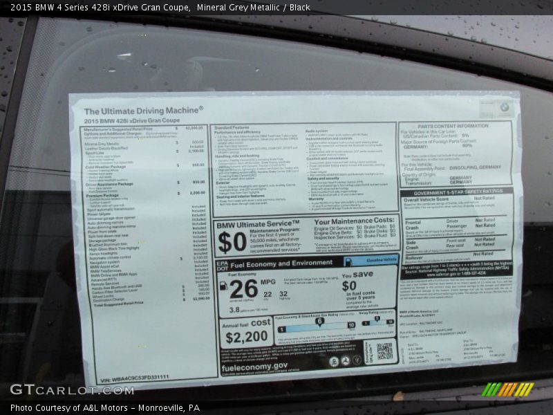 Mineral Grey Metallic / Black 2015 BMW 4 Series 428i xDrive Gran Coupe