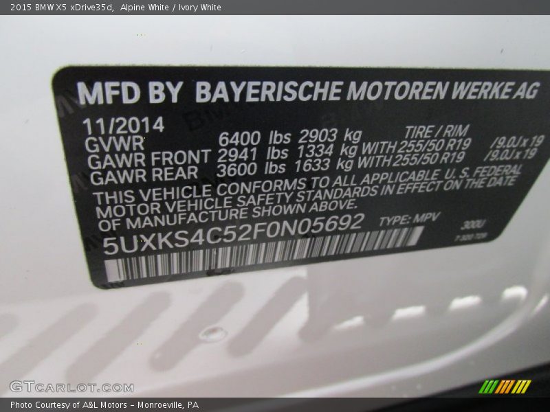 Alpine White / Ivory White 2015 BMW X5 xDrive35d