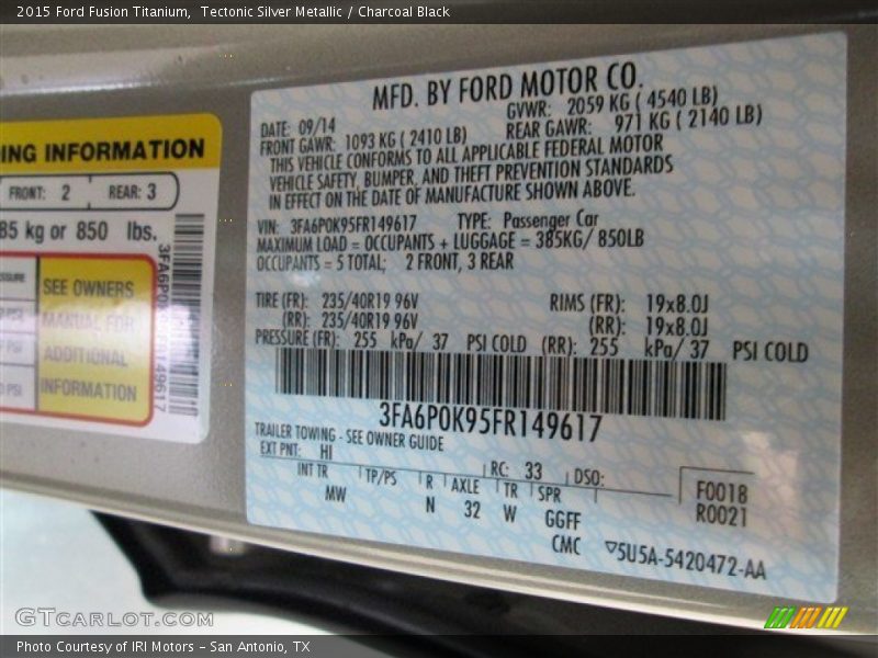 Tectonic Silver Metallic / Charcoal Black 2015 Ford Fusion Titanium