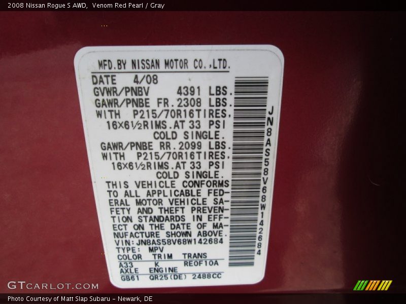 Venom Red Pearl / Gray 2008 Nissan Rogue S AWD