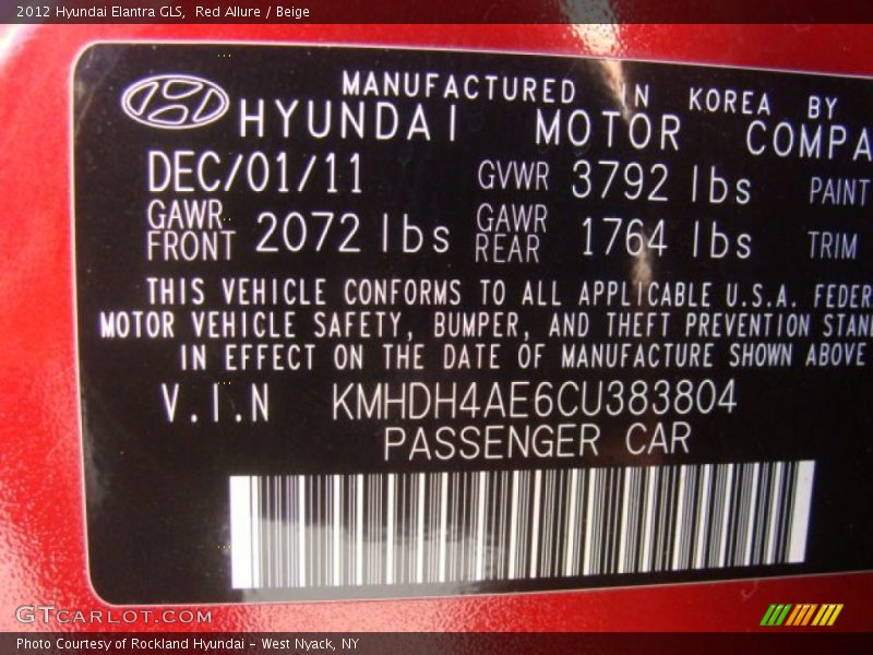 Red Allure / Beige 2012 Hyundai Elantra GLS