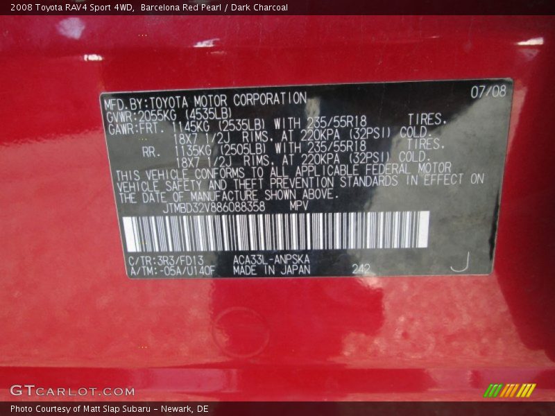 Barcelona Red Pearl / Dark Charcoal 2008 Toyota RAV4 Sport 4WD