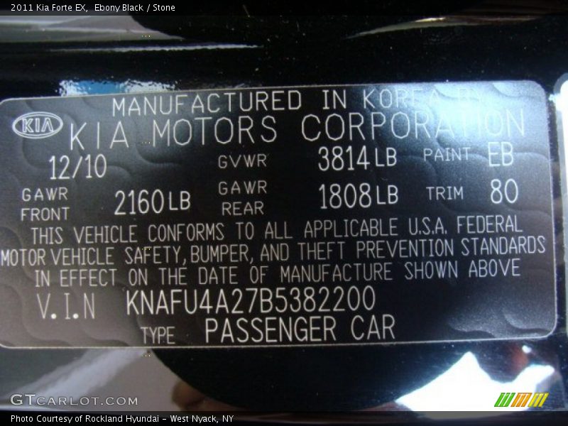 Ebony Black / Stone 2011 Kia Forte EX