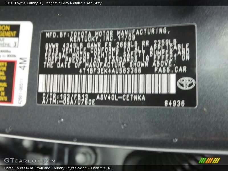 Magnetic Gray Metallic / Ash Gray 2010 Toyota Camry LE