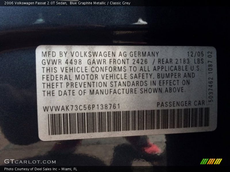 Blue Graphite Metallic / Classic Grey 2006 Volkswagen Passat 2.0T Sedan