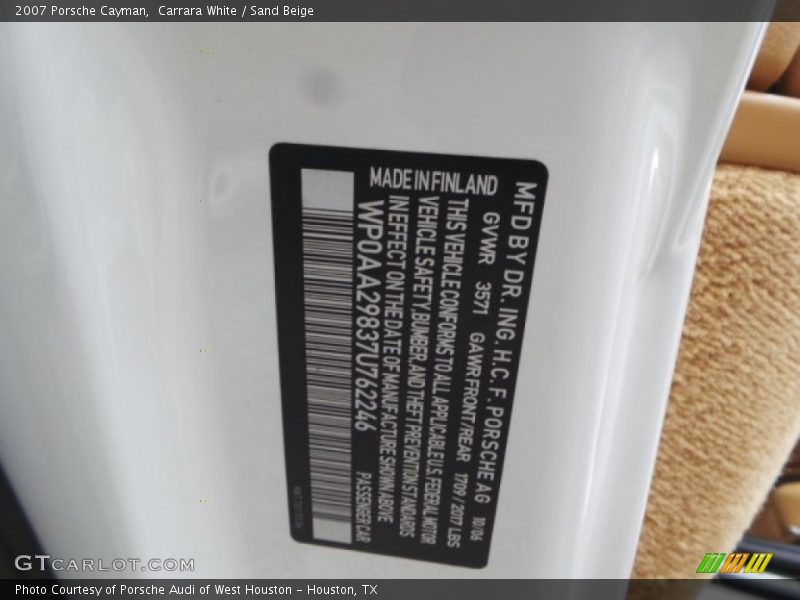 Carrara White / Sand Beige 2007 Porsche Cayman