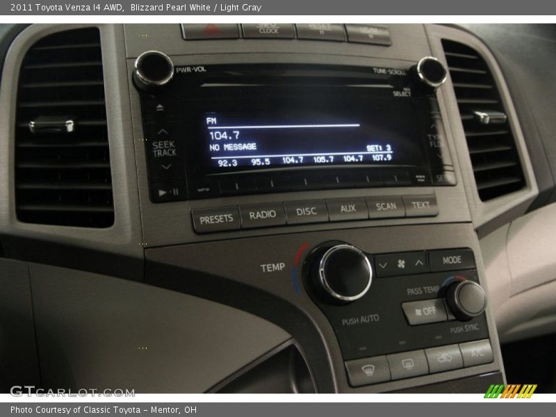 Blizzard Pearl White / Light Gray 2011 Toyota Venza I4 AWD