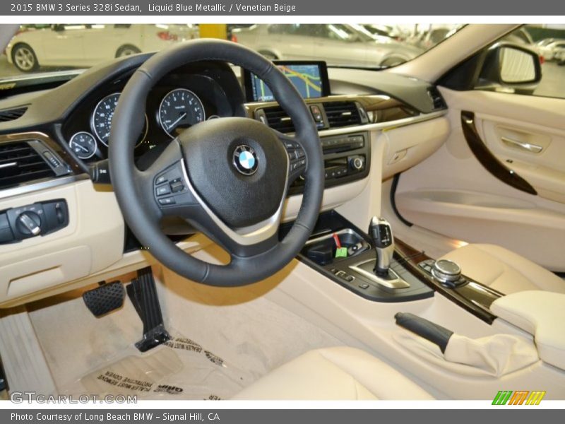Liquid Blue Metallic / Venetian Beige 2015 BMW 3 Series 328i Sedan