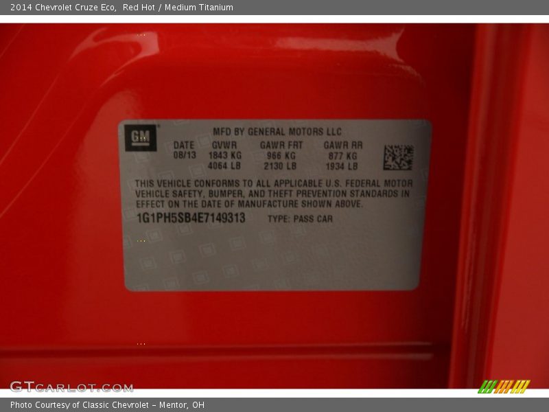 Red Hot / Medium Titanium 2014 Chevrolet Cruze Eco