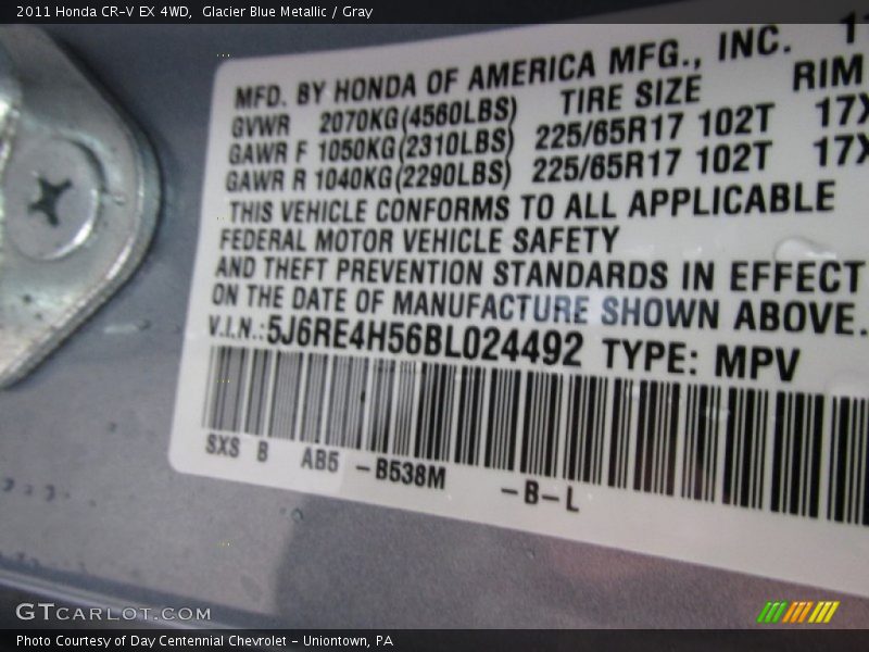 Glacier Blue Metallic / Gray 2011 Honda CR-V EX 4WD