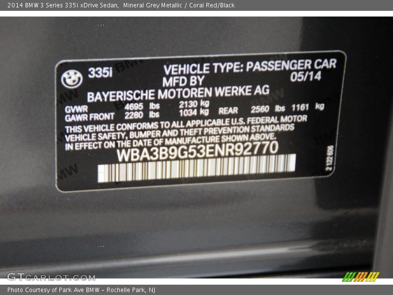 Mineral Grey Metallic / Coral Red/Black 2014 BMW 3 Series 335i xDrive Sedan