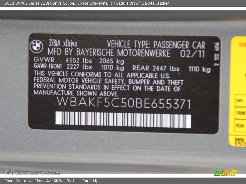 Space Gray Metallic / Saddle Brown Dakota Leather 2011 BMW 3 Series 328i xDrive Coupe