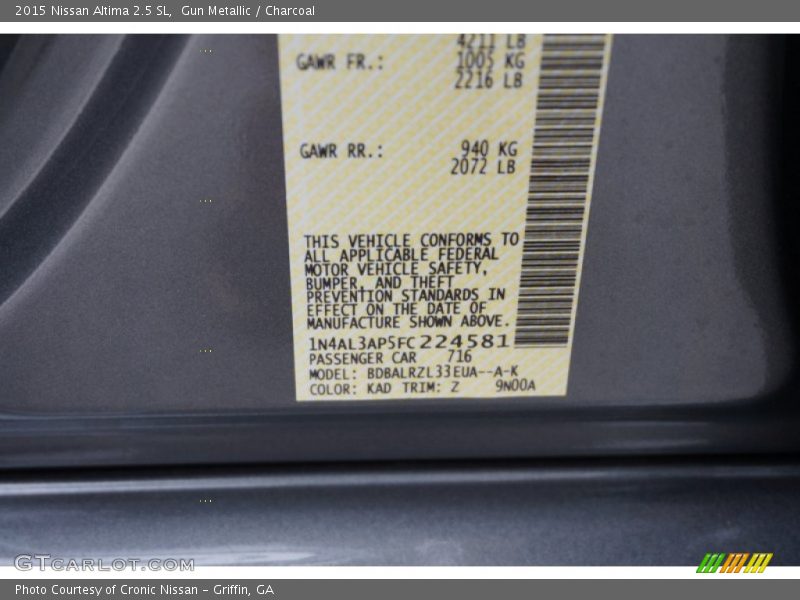 Gun Metallic / Charcoal 2015 Nissan Altima 2.5 SL
