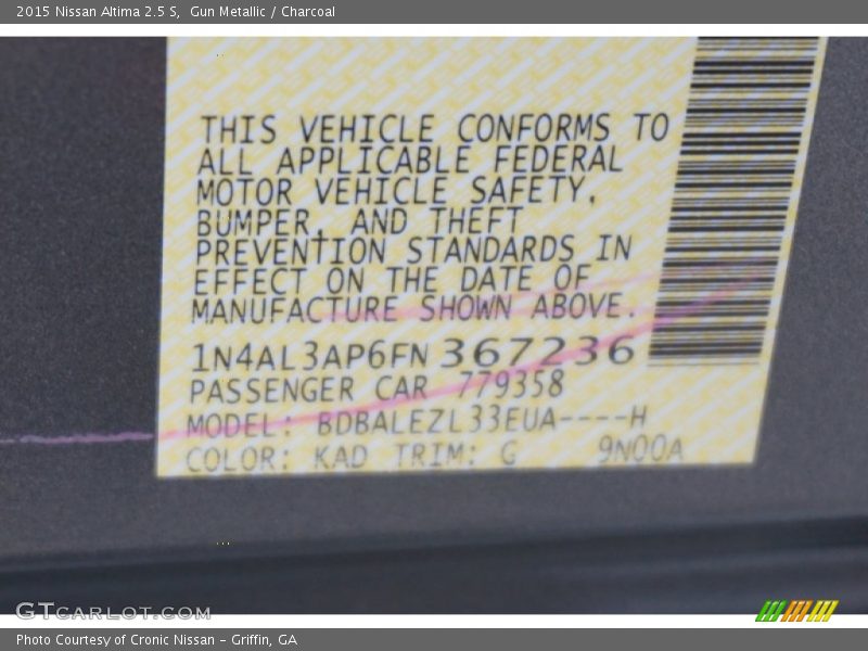 Gun Metallic / Charcoal 2015 Nissan Altima 2.5 S