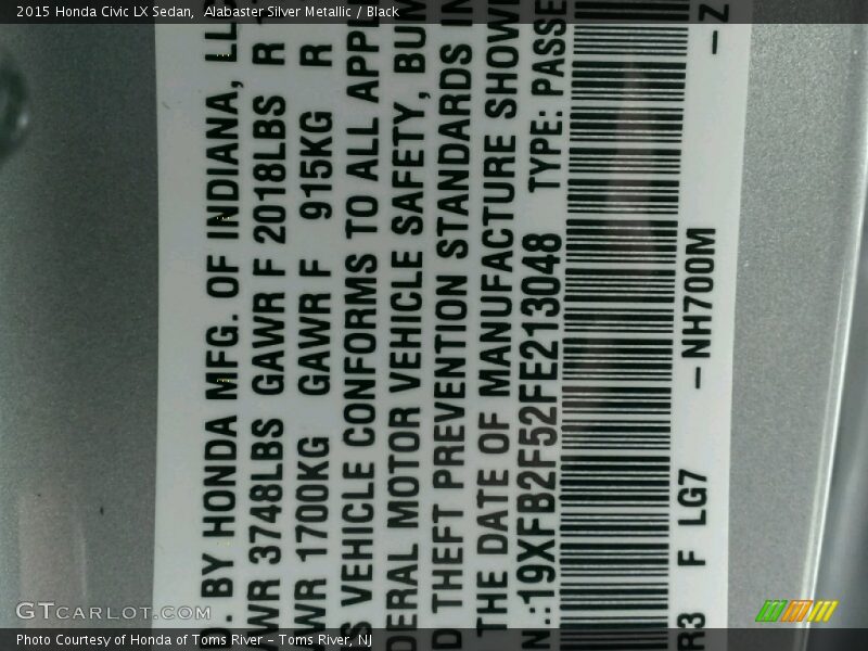 Alabaster Silver Metallic / Black 2015 Honda Civic LX Sedan
