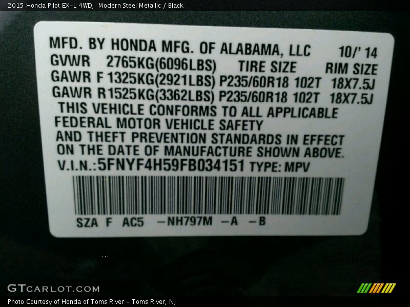 Modern Steel Metallic / Black 2015 Honda Pilot EX-L 4WD