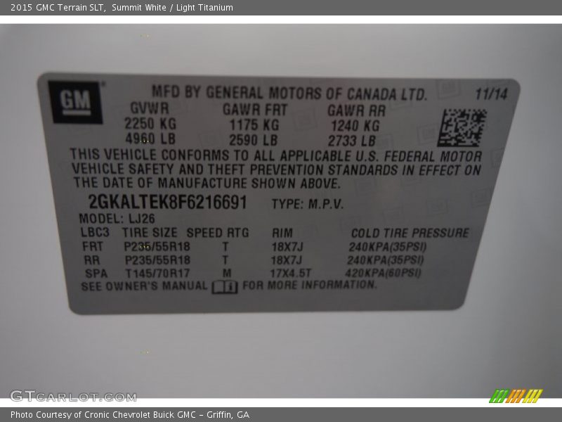 Summit White / Light Titanium 2015 GMC Terrain SLT