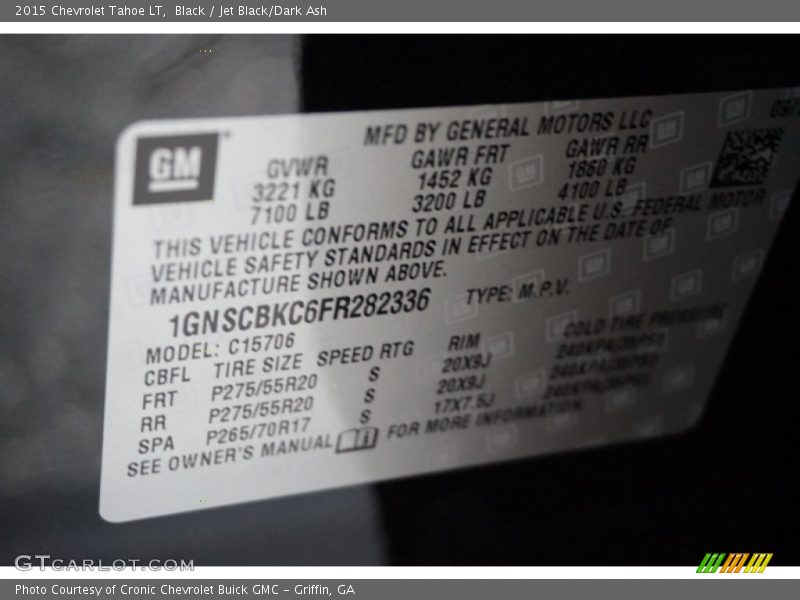 Black / Jet Black/Dark Ash 2015 Chevrolet Tahoe LT