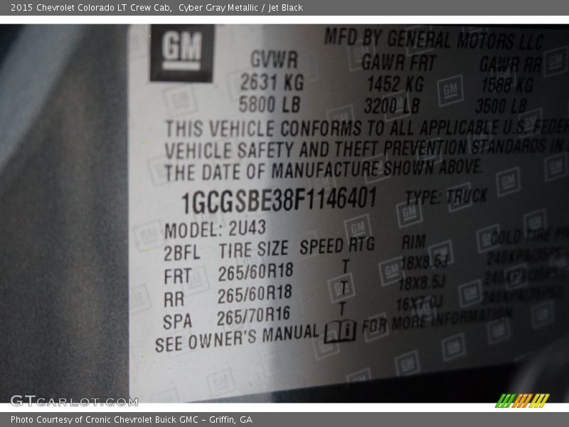 Cyber Gray Metallic / Jet Black 2015 Chevrolet Colorado LT Crew Cab
