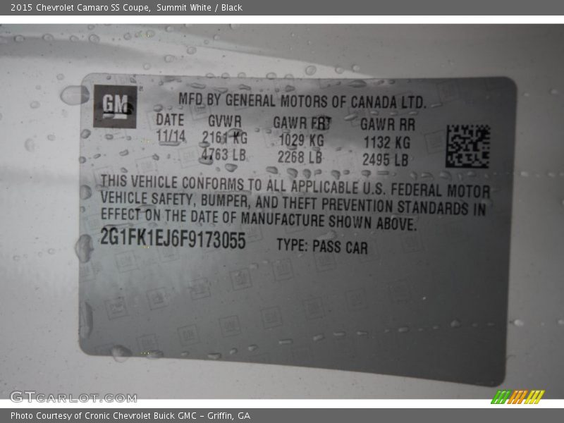 Summit White / Black 2015 Chevrolet Camaro SS Coupe