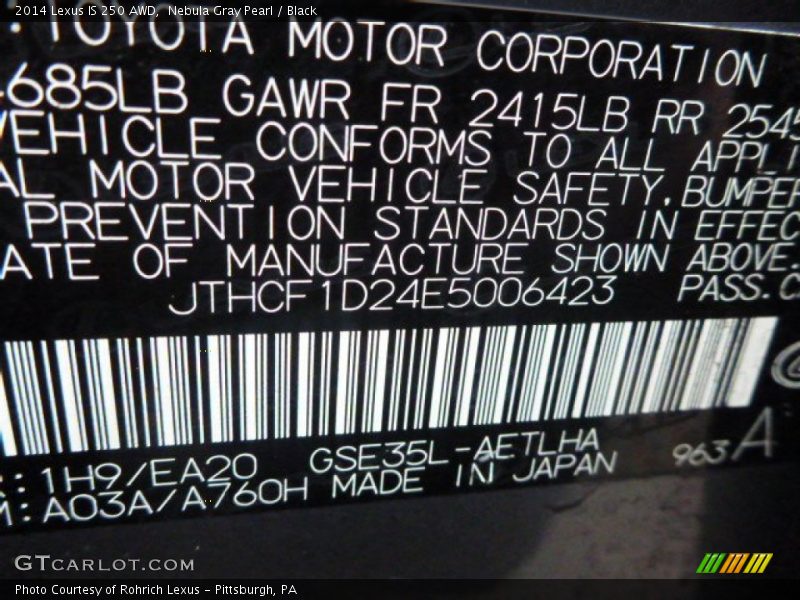Nebula Gray Pearl / Black 2014 Lexus IS 250 AWD