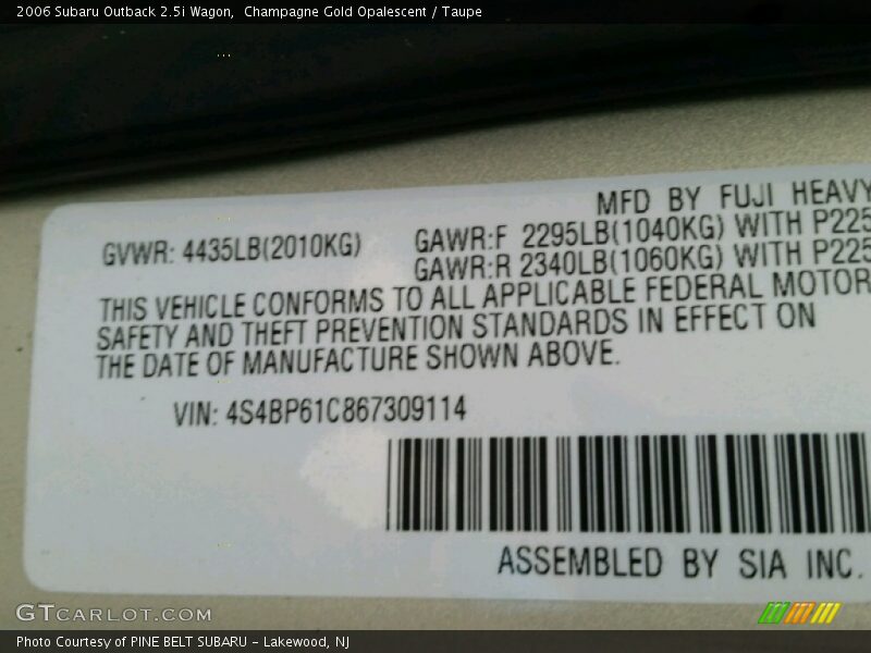 Champagne Gold Opalescent / Taupe 2006 Subaru Outback 2.5i Wagon