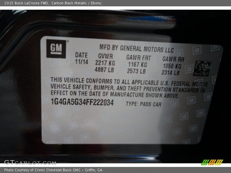 Carbon Black Metallic / Ebony 2015 Buick LaCrosse FWD