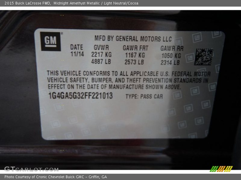 Midnight Amethyst Metallic / Light Neutral/Cocoa 2015 Buick LaCrosse FWD