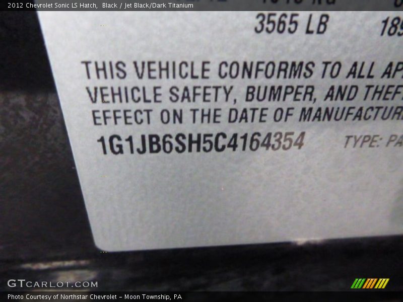 Black / Jet Black/Dark Titanium 2012 Chevrolet Sonic LS Hatch
