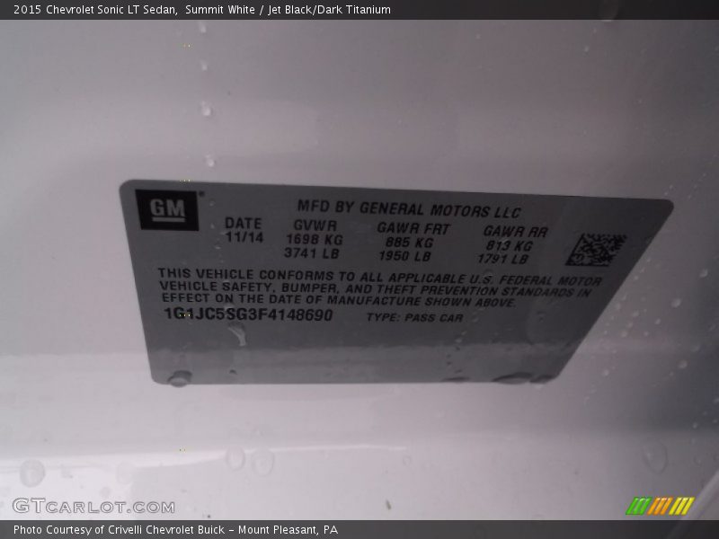 Summit White / Jet Black/Dark Titanium 2015 Chevrolet Sonic LT Sedan