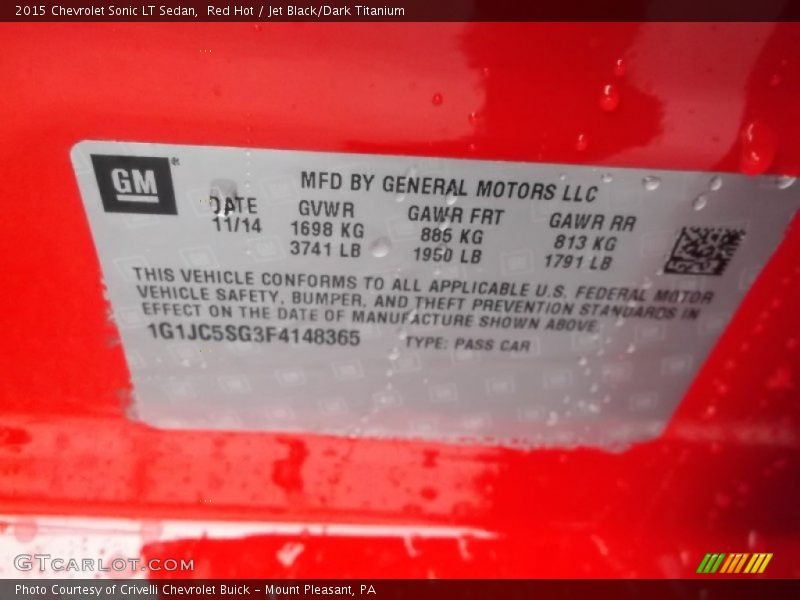 Red Hot / Jet Black/Dark Titanium 2015 Chevrolet Sonic LT Sedan
