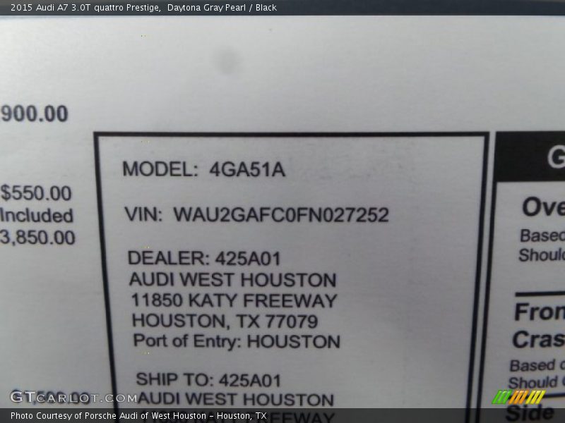 Daytona Gray Pearl / Black 2015 Audi A7 3.0T quattro Prestige