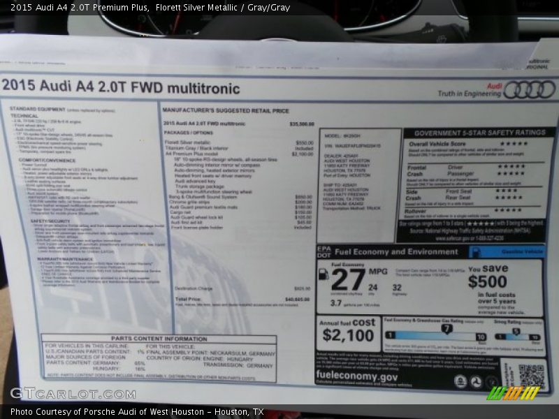 Florett Silver Metallic / Gray/Gray 2015 Audi A4 2.0T Premium Plus