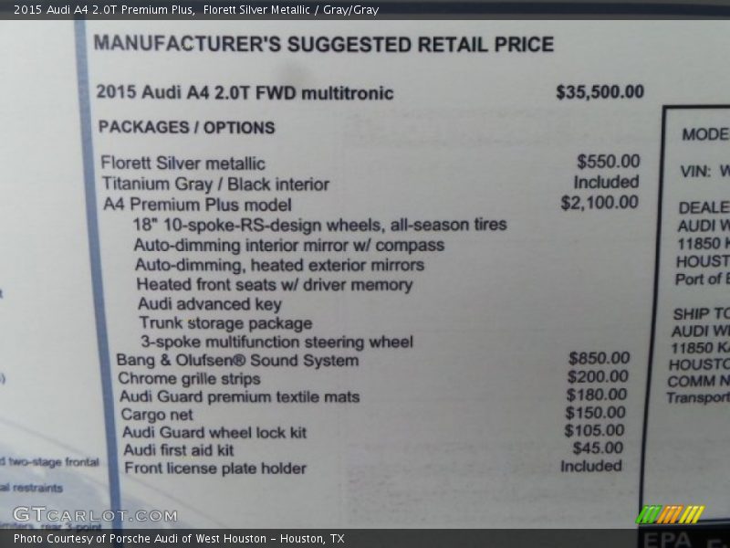 Florett Silver Metallic / Gray/Gray 2015 Audi A4 2.0T Premium Plus