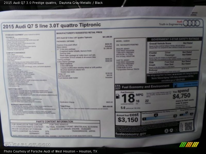 Daytona Gray Metallic / Black 2015 Audi Q7 3.0 Prestige quattro