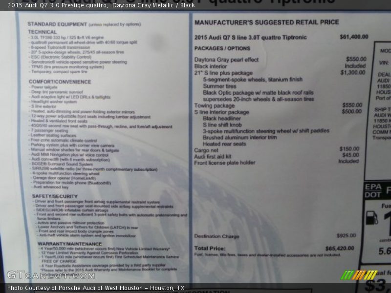 Daytona Gray Metallic / Black 2015 Audi Q7 3.0 Prestige quattro