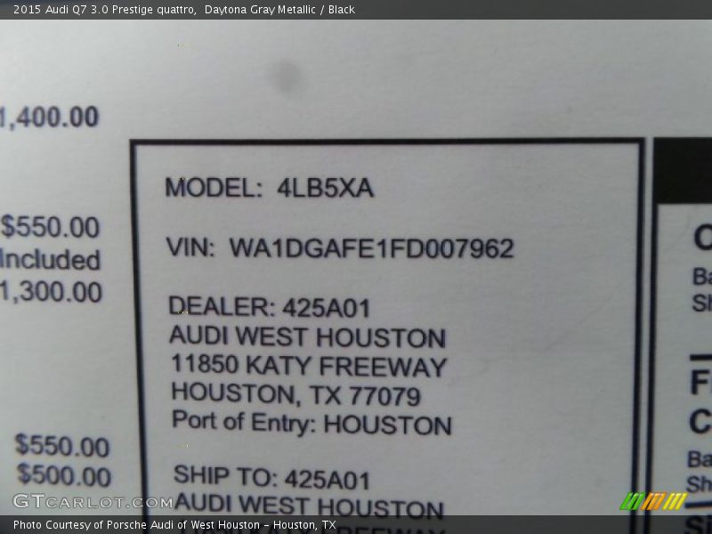 Daytona Gray Metallic / Black 2015 Audi Q7 3.0 Prestige quattro