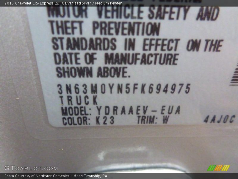 Galvanized Silver / Medium Pewter 2015 Chevrolet City Express LS