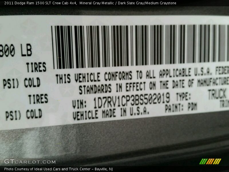 Mineral Gray Metallic / Dark Slate Gray/Medium Graystone 2011 Dodge Ram 1500 SLT Crew Cab 4x4