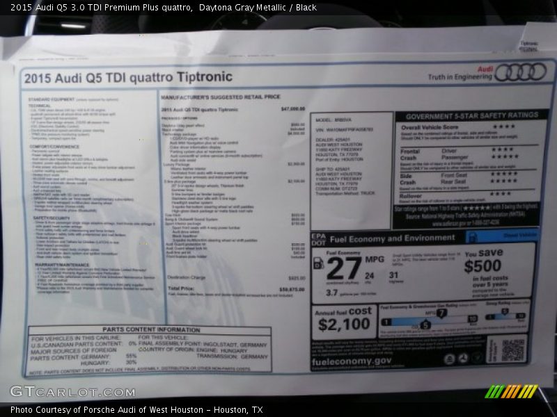  2015 Q5 3.0 TDI Premium Plus quattro Window Sticker