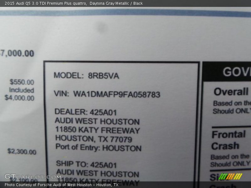 Daytona Gray Metallic / Black 2015 Audi Q5 3.0 TDI Premium Plus quattro