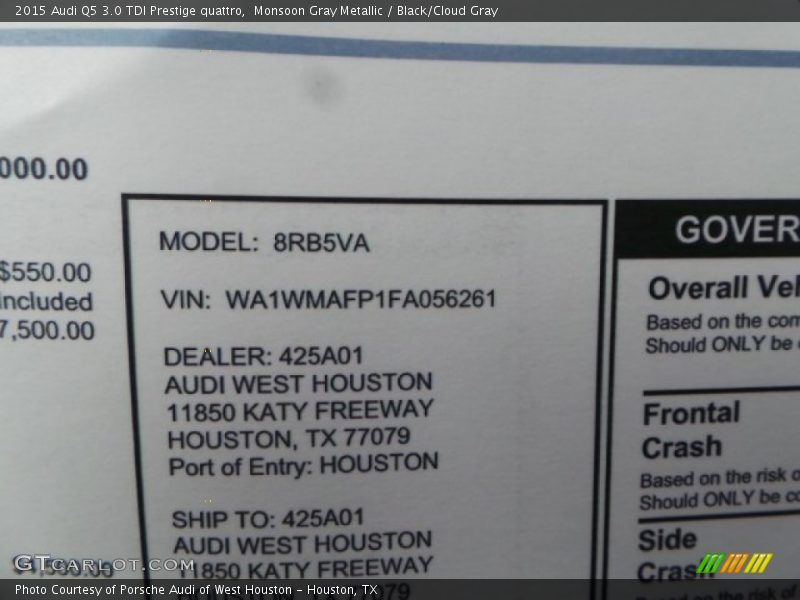 Monsoon Gray Metallic / Black/Cloud Gray 2015 Audi Q5 3.0 TDI Prestige quattro