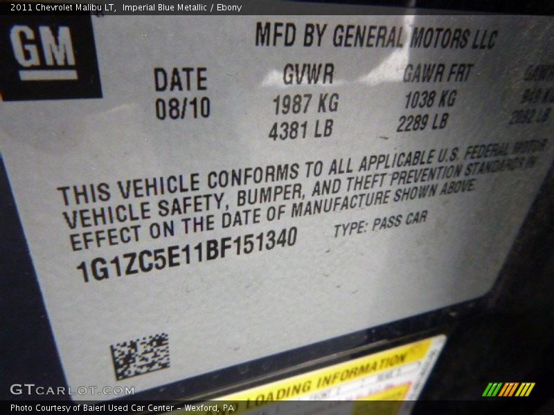 Imperial Blue Metallic / Ebony 2011 Chevrolet Malibu LT