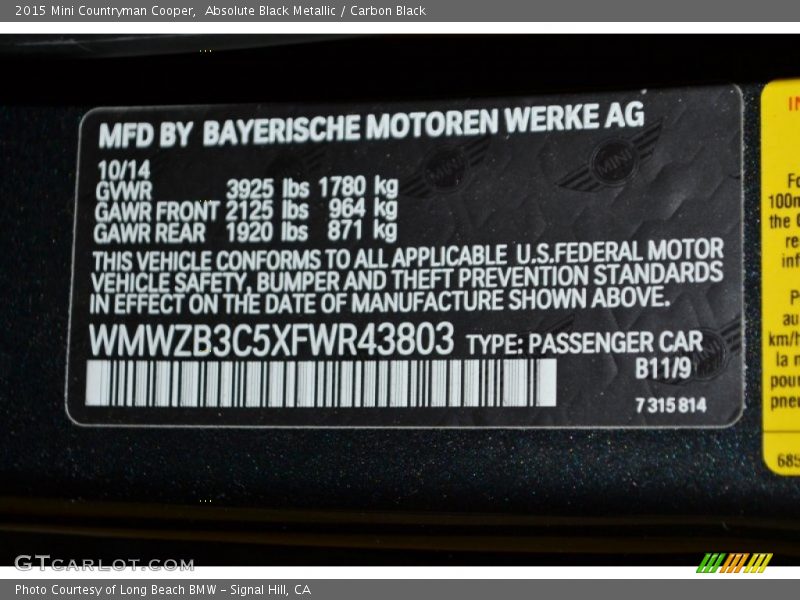 Absolute Black Metallic / Carbon Black 2015 Mini Countryman Cooper