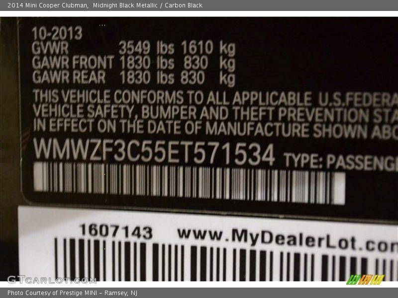 Midnight Black Metallic / Carbon Black 2014 Mini Cooper Clubman