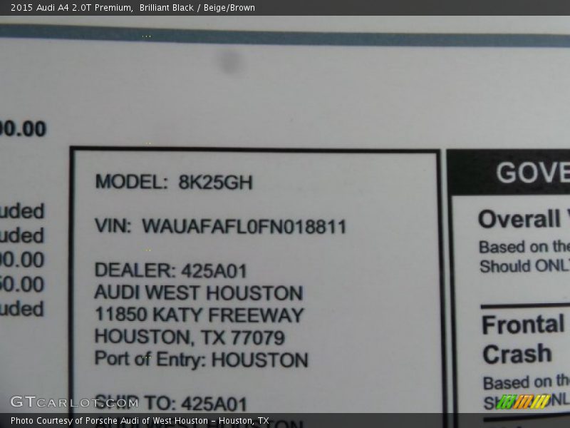 Brilliant Black / Beige/Brown 2015 Audi A4 2.0T Premium