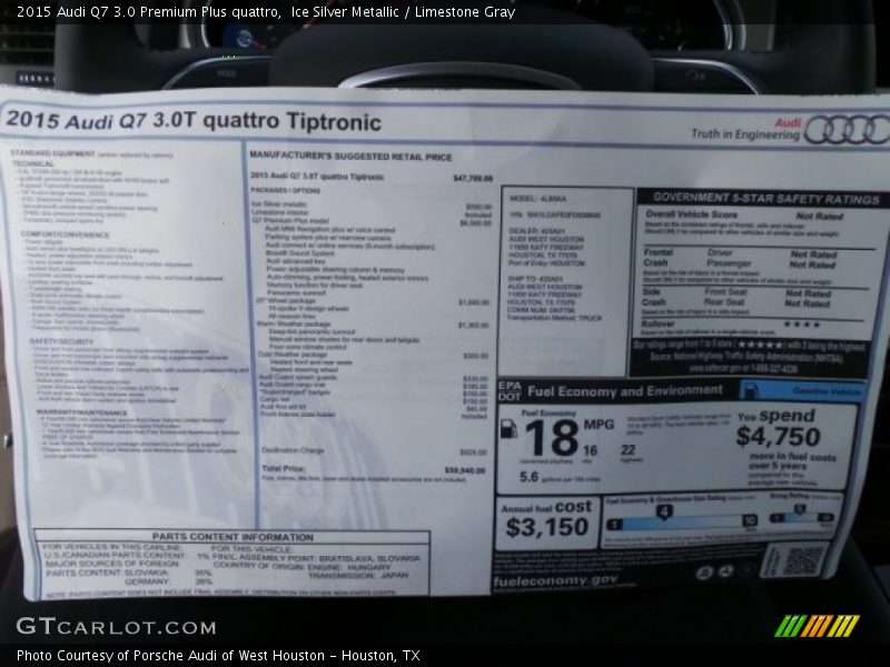  2015 Q7 3.0 Premium Plus quattro Window Sticker