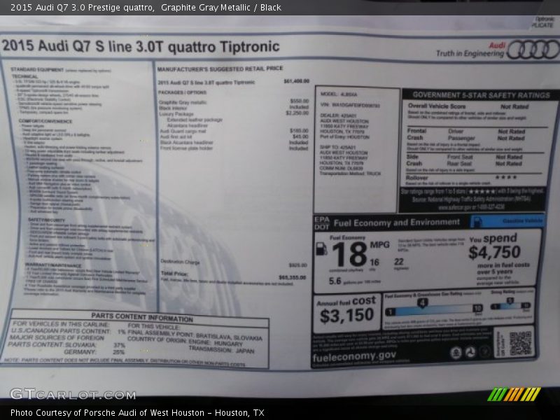 Graphite Gray Metallic / Black 2015 Audi Q7 3.0 Prestige quattro